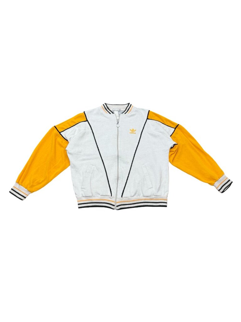 Vintage 1990s Adidas Track Jacket White Yellow Trefoil Full Zip USA